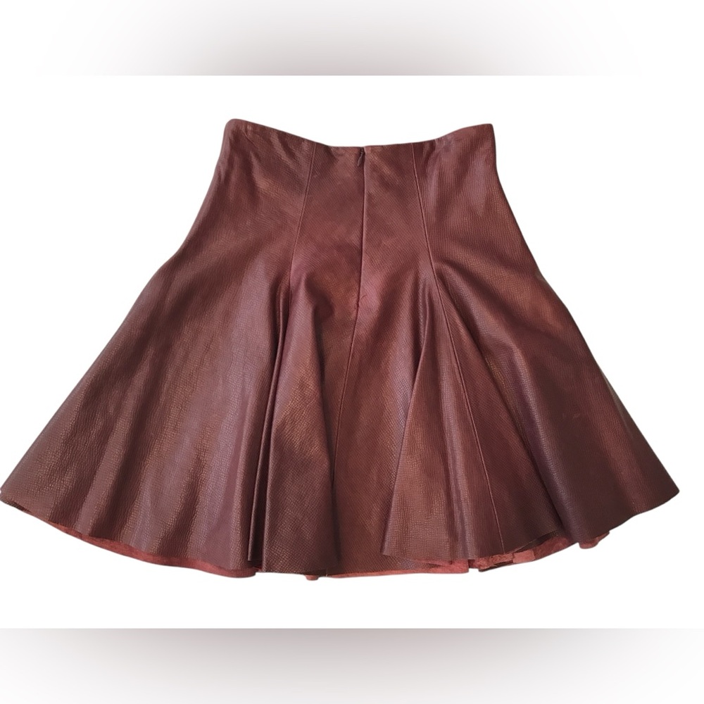 CUSHNIE ET OCHS***Burgundy Leather Skater Skirt***US 4 $1895 - Picture 3 of 6